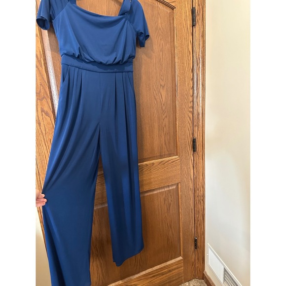 Vince Camuto Off Shoulder Blue Jumpsuit Ladies Wide Leg Elegant  Romper - Picture 2 of 7